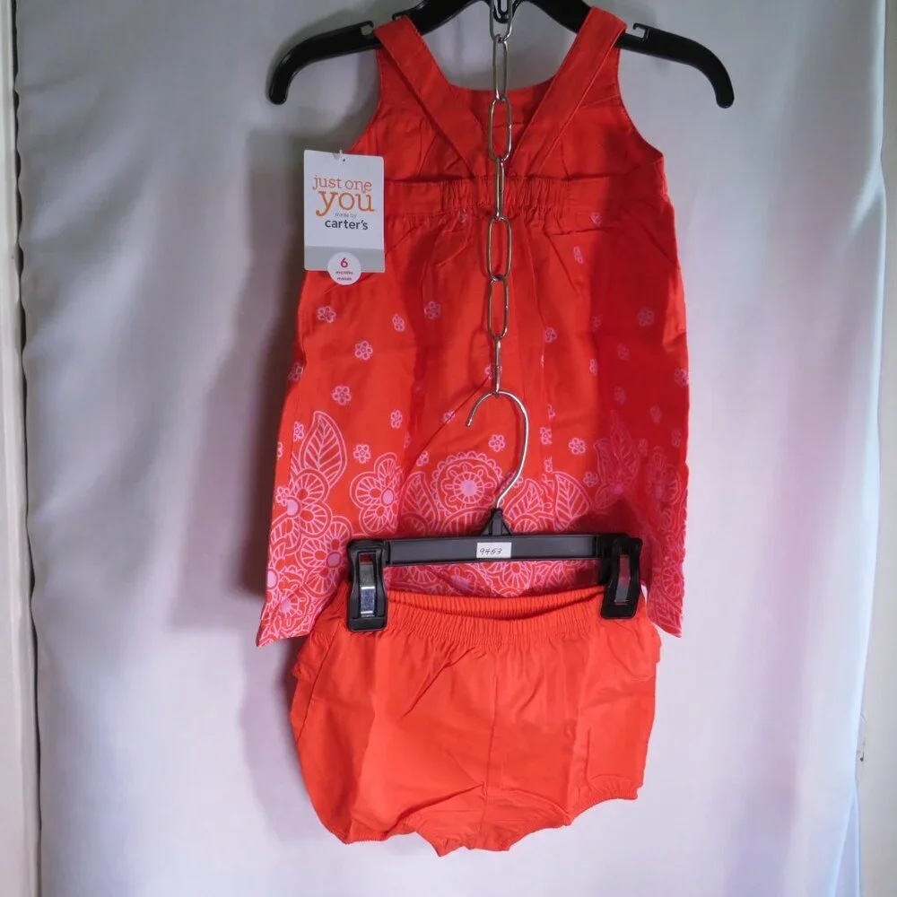 Baby Red - Orange Dress & Panties (Lined Dress) 6mts 2pc Sleeveless 100% cotton